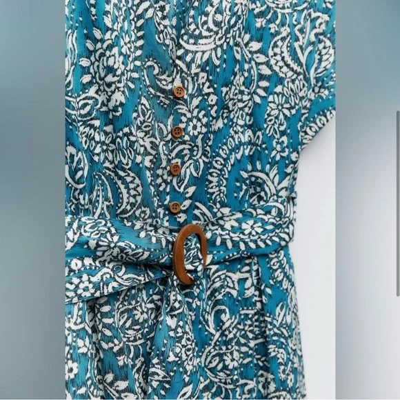 Zara NWOT Casual Blue A-Line Midi Dress with Notched Collar - Picture 3 of 3